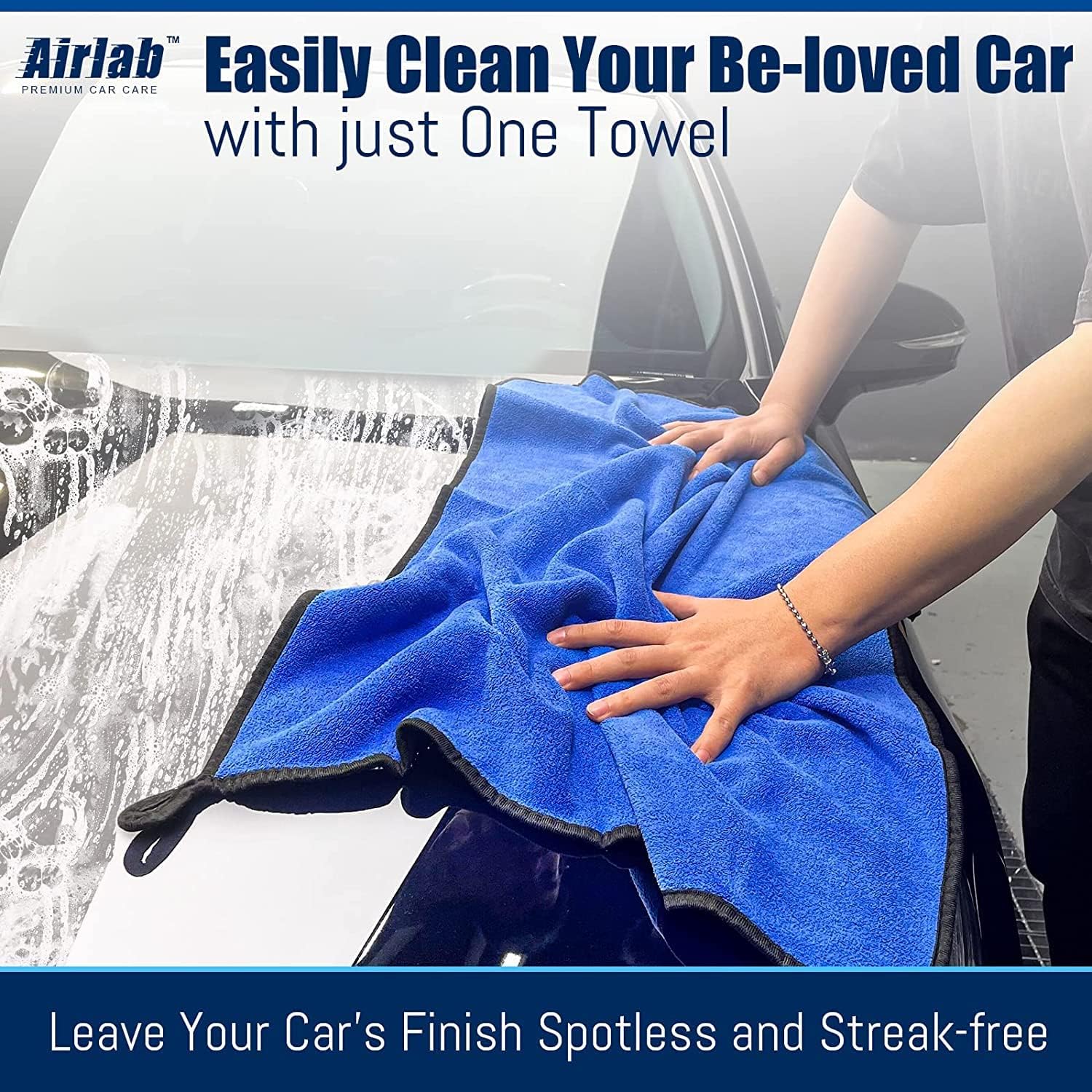 Thumbnail 2 de Airlab 2X Large Microfibre Car Cleaning Cloths (90x60cm) – 500GSM Dual-Sided Drying Towels for Detailing