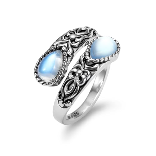 Detalle de Weviway Sterling Silver Adjustable Vintage Moonstone Ring