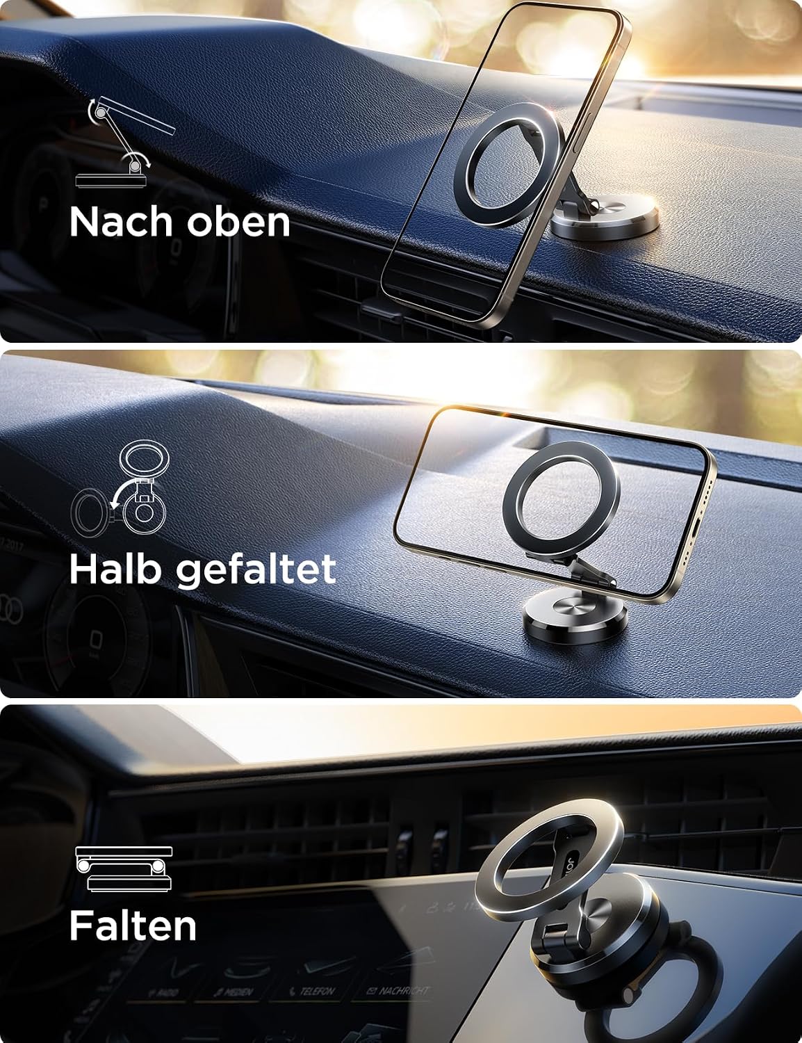 Thumbnail 4 de JOYROOM Handyhalterung Auto Magnet (faltbar & Vollmetall) mit 20× N55, 360° Drehung – Magsafe-Halter für iPhone & MagSafe-Hüllen