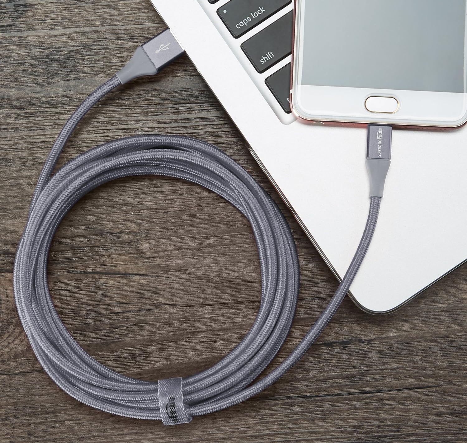 Detalle de Amazon Basics Micro USB to USB-A 2.0 Cable – 3 m, Nylon Braided (Dark Grey)