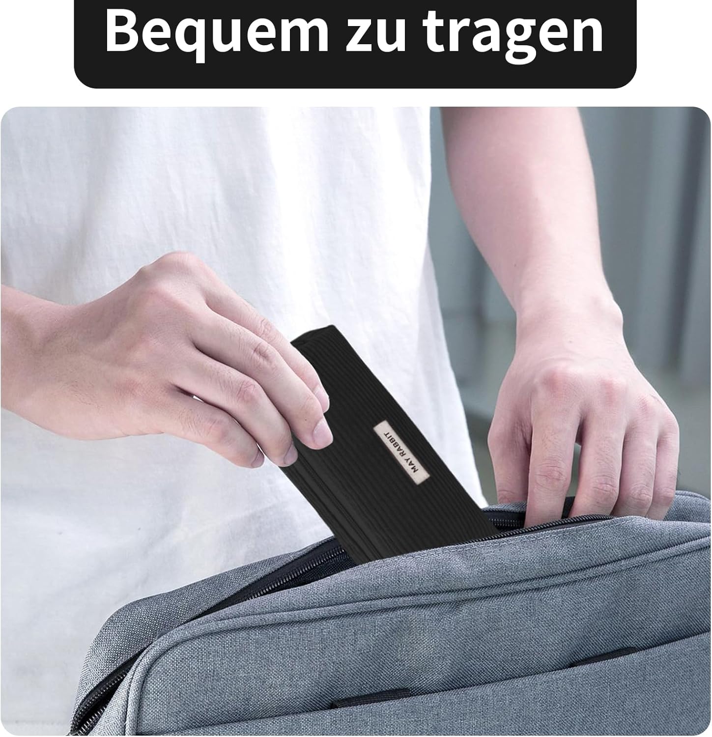 Thumbnail 4 de huoflame Federmäppchen aus Cord – großes Retro-Mäppchen mit Reißverschluss (Rosa/Schwarz)