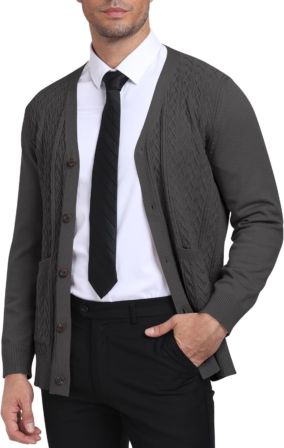 Thumbnail 1 de PCEAIIH Men's Cardigan Sweater Knit Jumper with V-Neck and Pockets