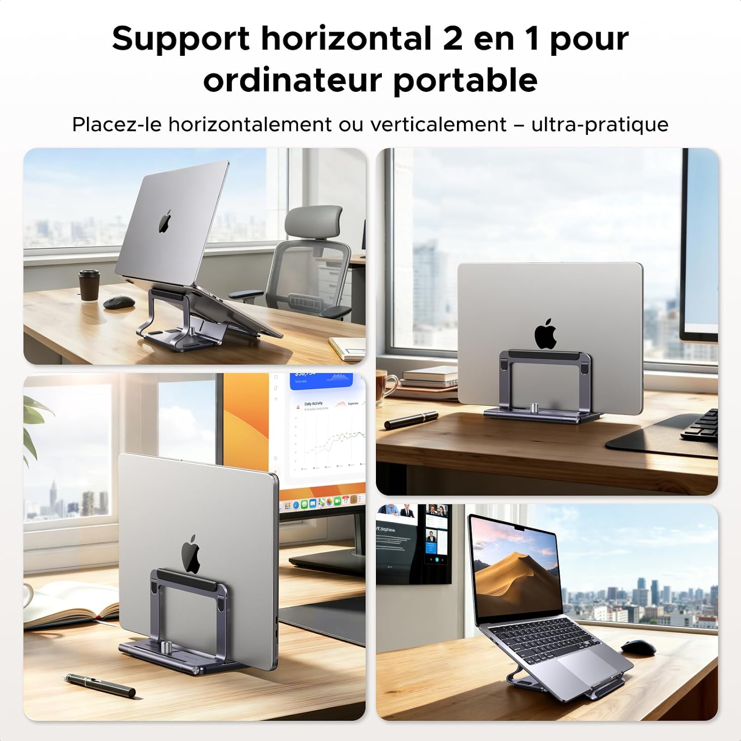 Detalle de UGREEN Support Ordinateur 2 en 1: Levage vertical et horizontal en aluminium pour laptop et tablette
