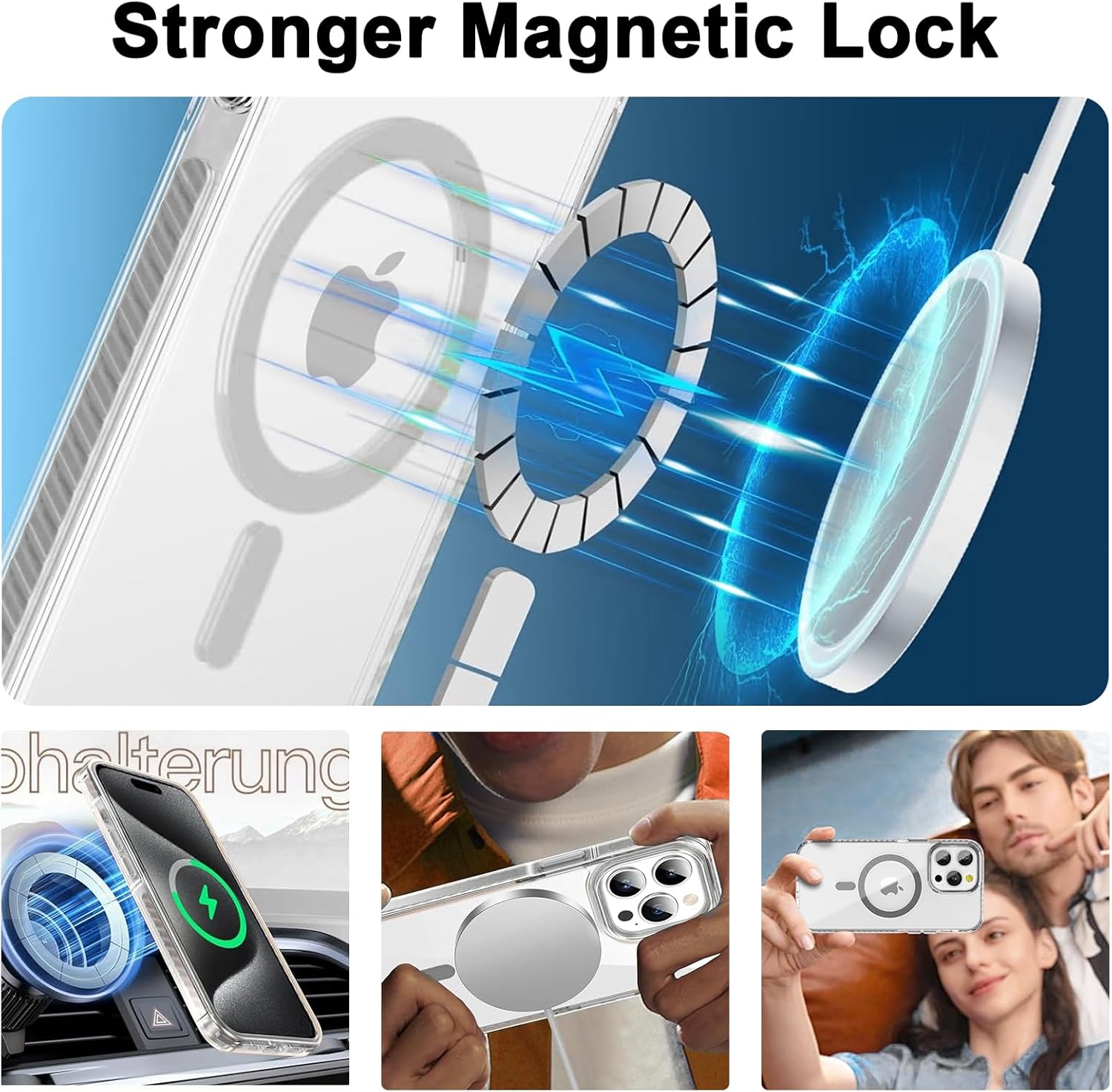 Thumbnail 3 de Galful Handykette Handyhülle für iPhone 17e: magnetische MagSafe-Schutzhülle mit abnehmbarer Eckschutz-Kette (transparent, grau)