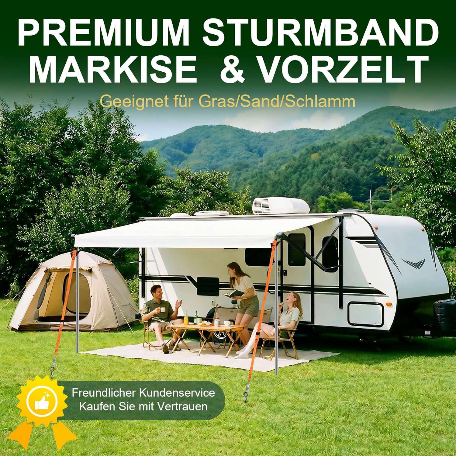 Thumbnail 2 de SCHINTILLO Sturmband Markise Vorzelt Set für Thule & Fiamma – Stabilisierungs-Kit mit 39 cm Bodenankern