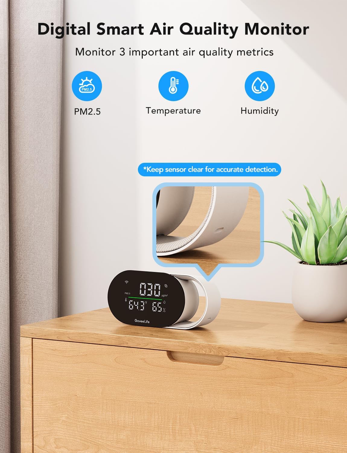 Detalle 2 de GoveeLife H5106 Smart Air Quality Monitor with PM2.5, Temperature & Humidity