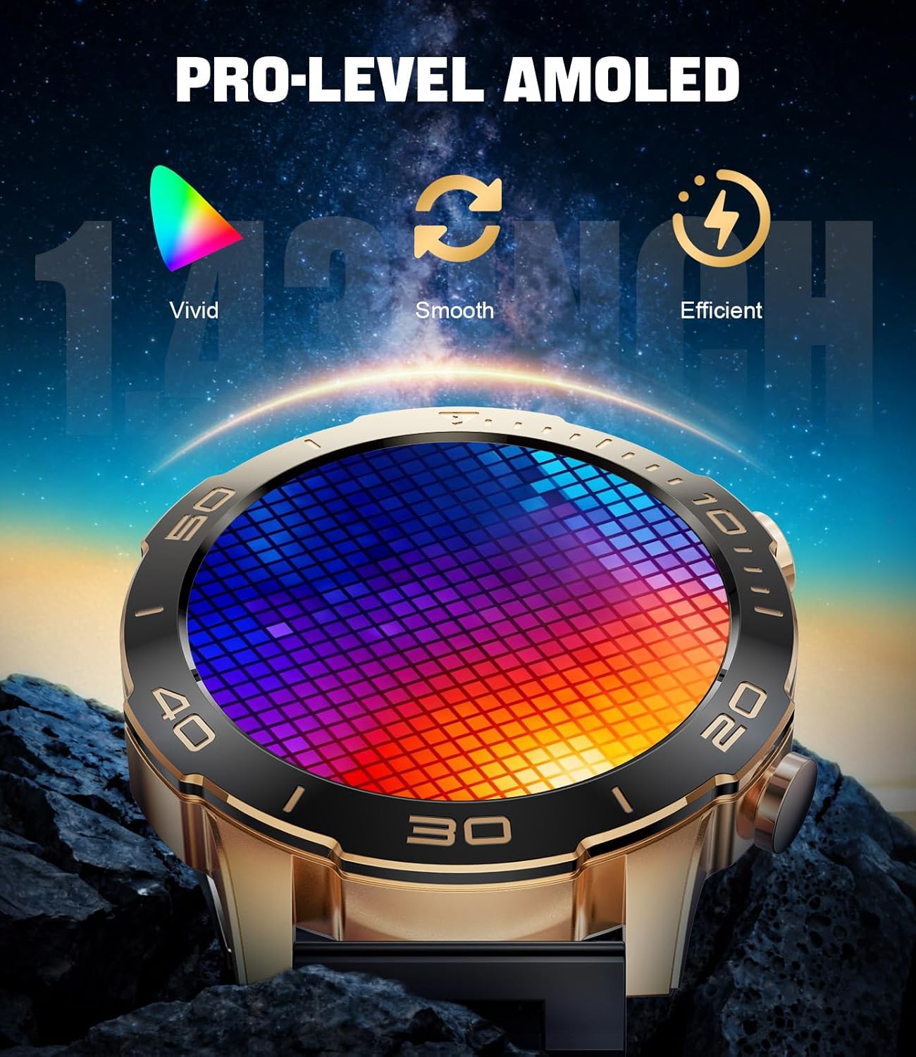 Detalle de LIGE Orologio Smartwatch Uomo con display AMOLED da 1,43” e cardio 24/7, IP68
