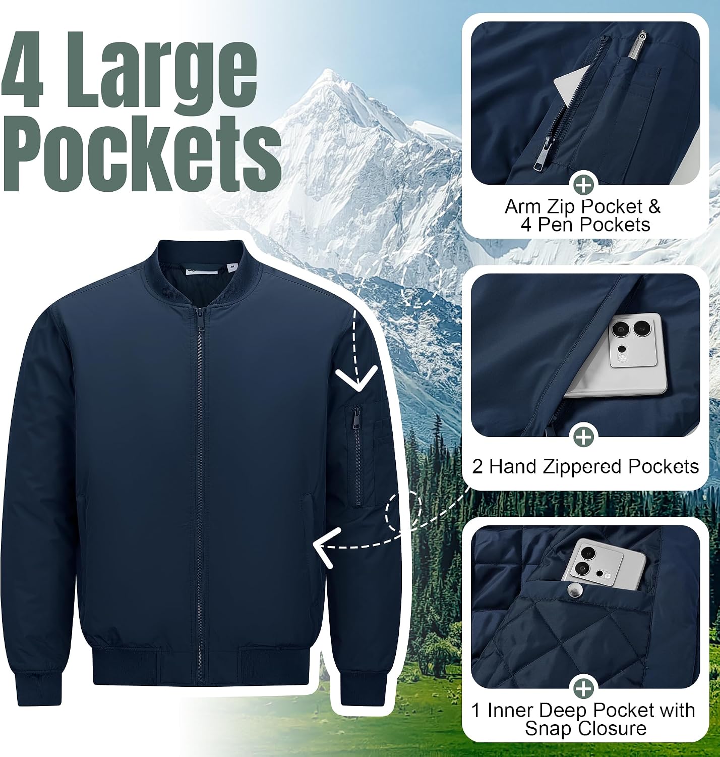 Detalle 2 de 33,000ft Herren Bomberjacke 5.000 mm wasserdicht
