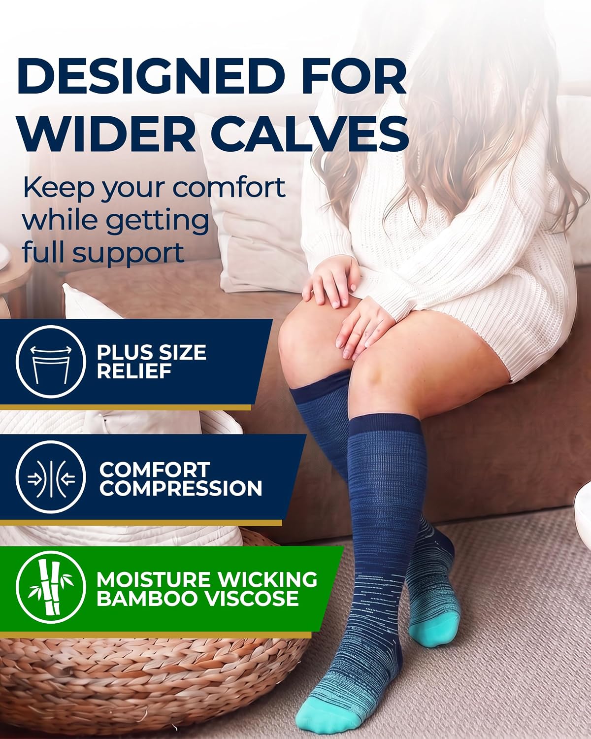 Thumbnail 1 de Pembrook 3 Pairs Plus Size Wide Calf Bamboo Viscose Compression Socks for Women & Men