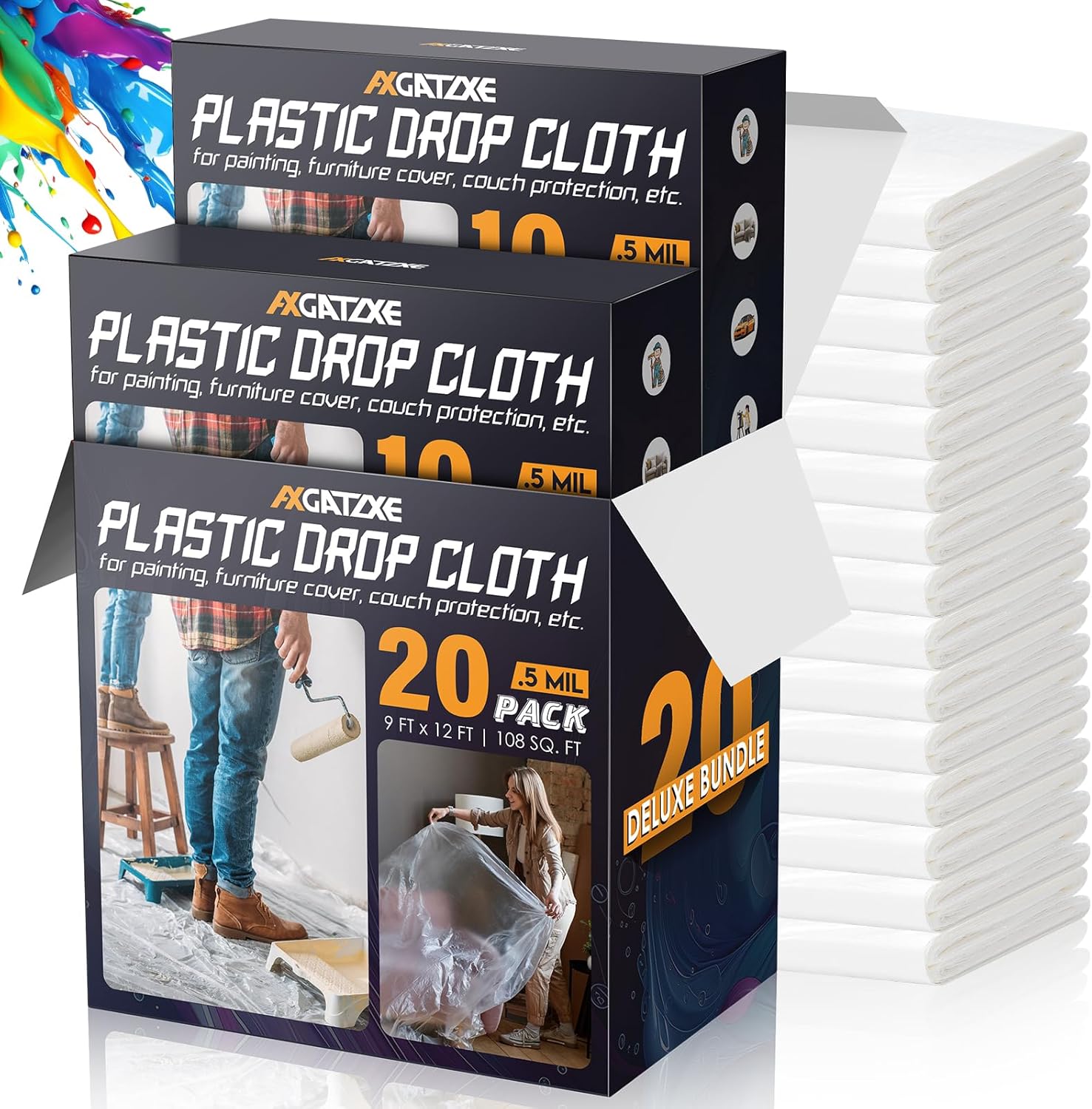 Detalle de 12 x 9 Ft Plastic Sheet Drop Cloths 20-Pack
