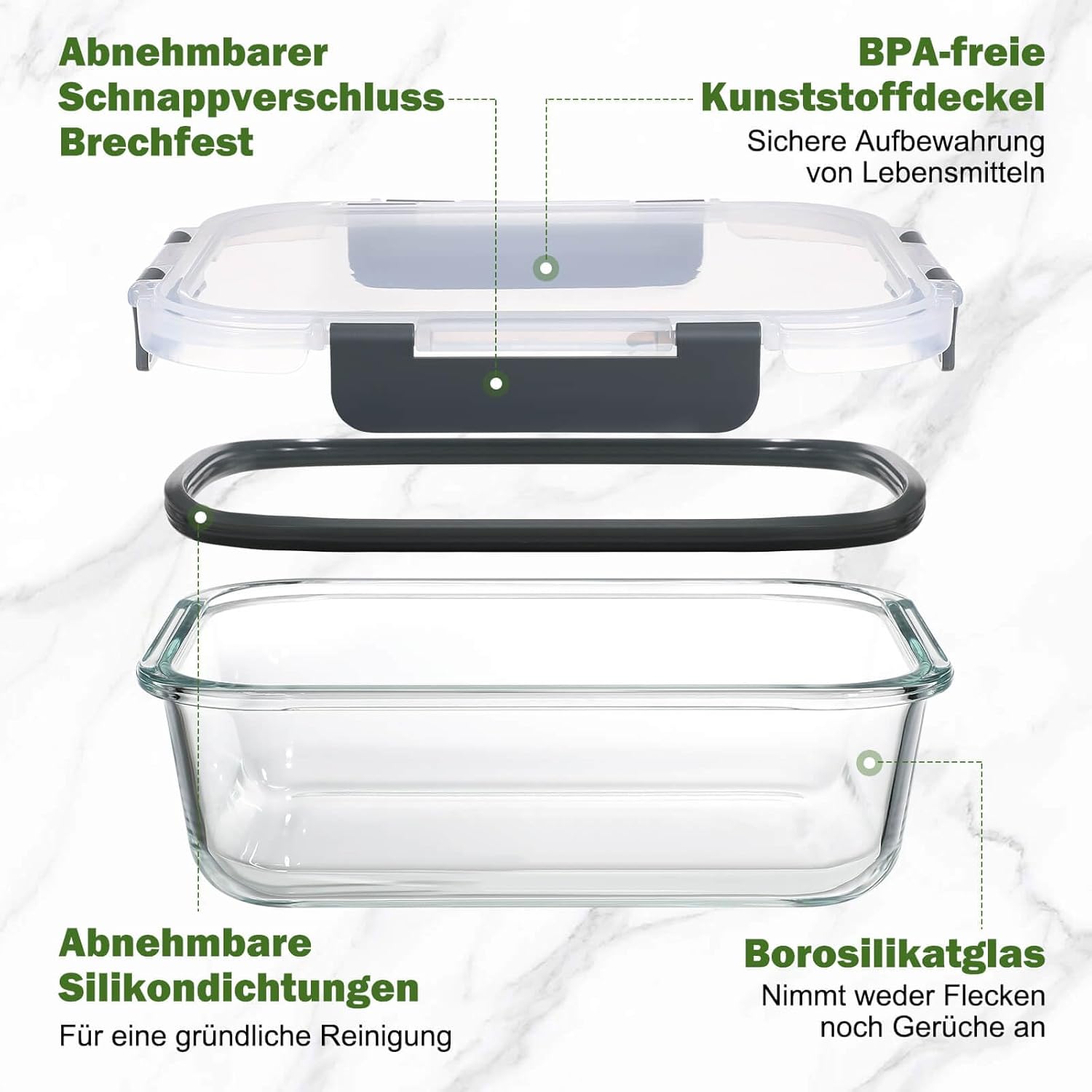 Thumbnail 2 de YASHE Glasbehälter mit Deckel (10-teilig), stapelbar & luftdicht – BPA-freie Meal-Prep-Boxen aus Borosilikatglas