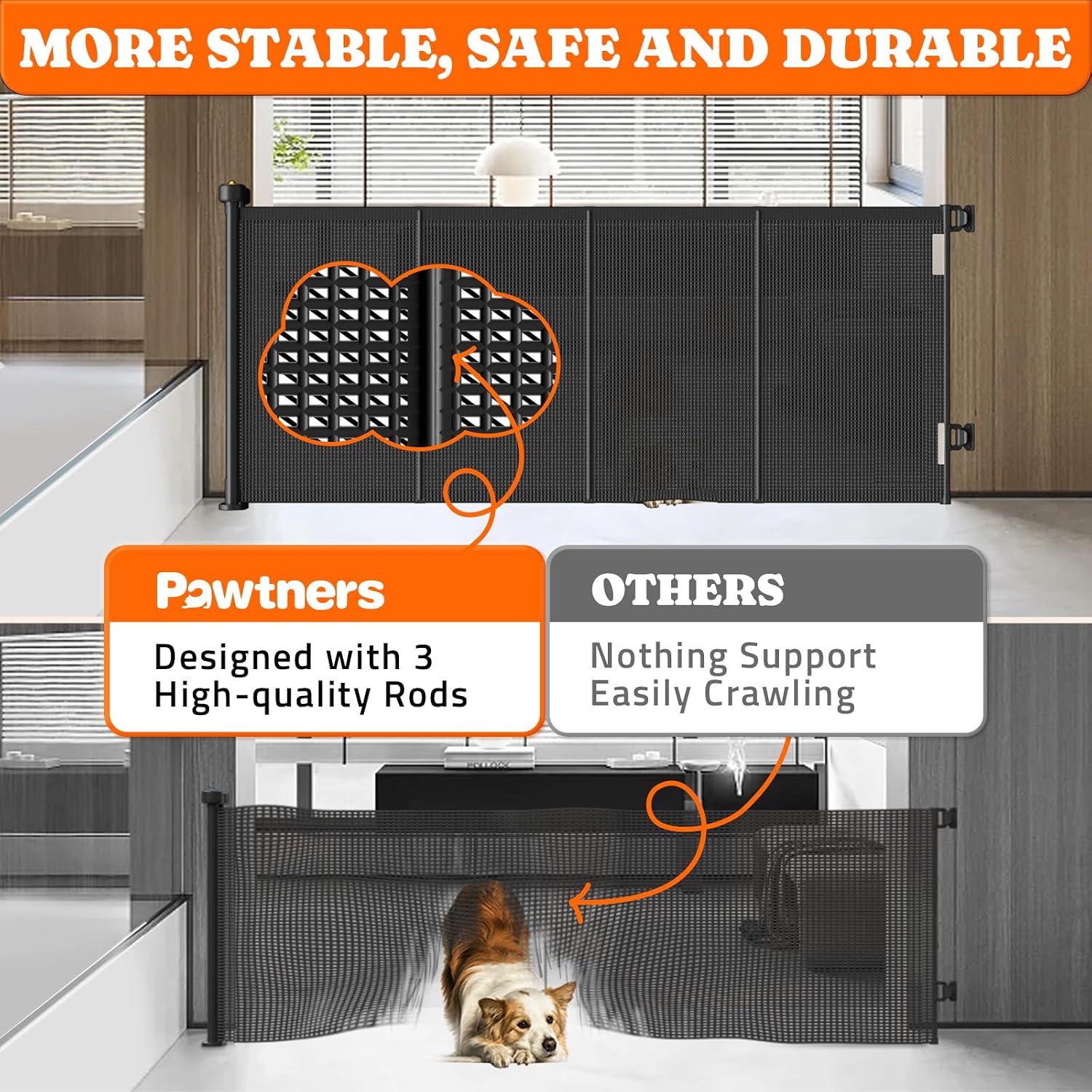 Thumbnail 2 de Pawtners Retractable Baby Gate, 71-Inch Wide Mesh, 41-Inch Extra Tall