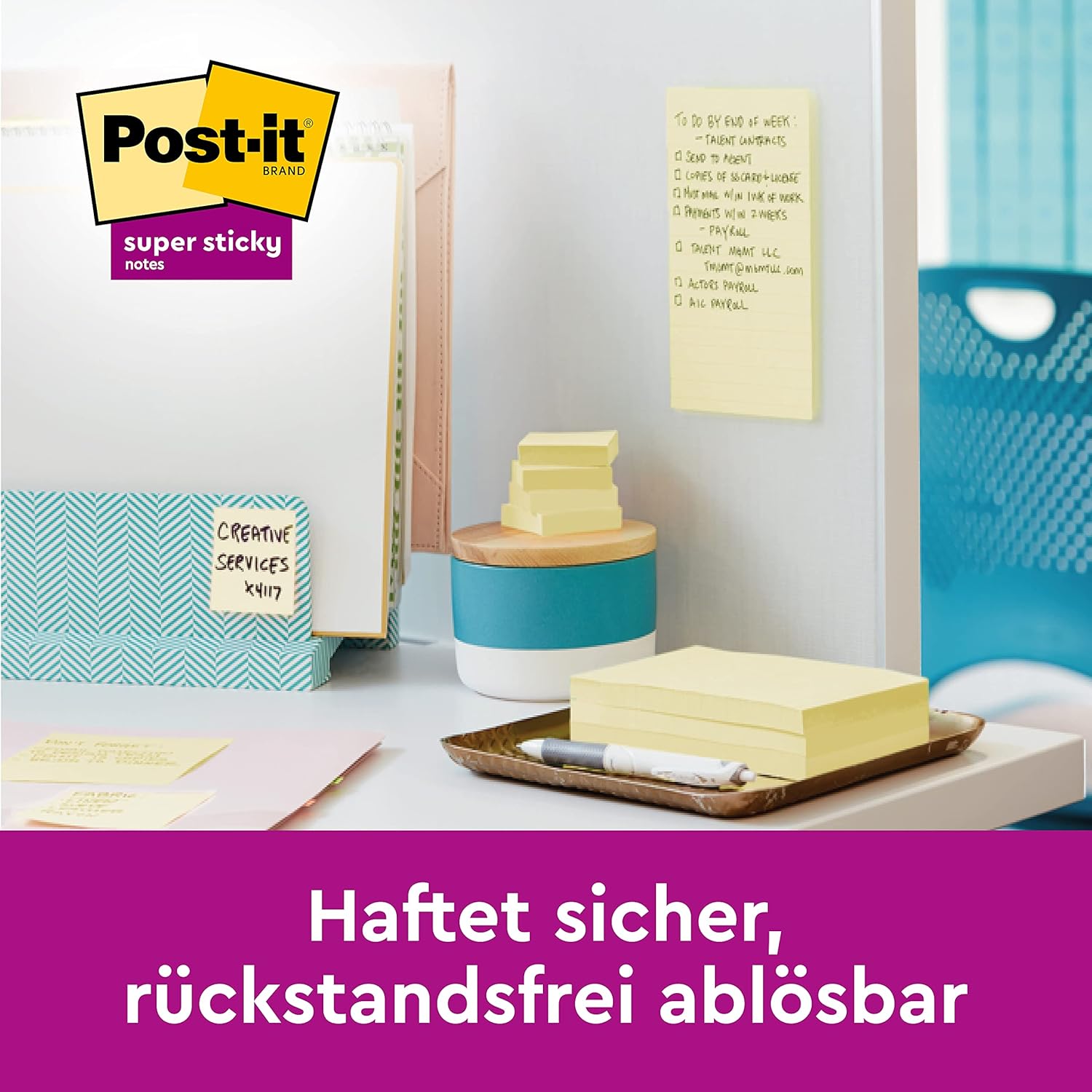 Detalle de Post-it Super Sticky Notes Promotion Kanariengelb – 6 Blöcke, 90 Blatt je Block