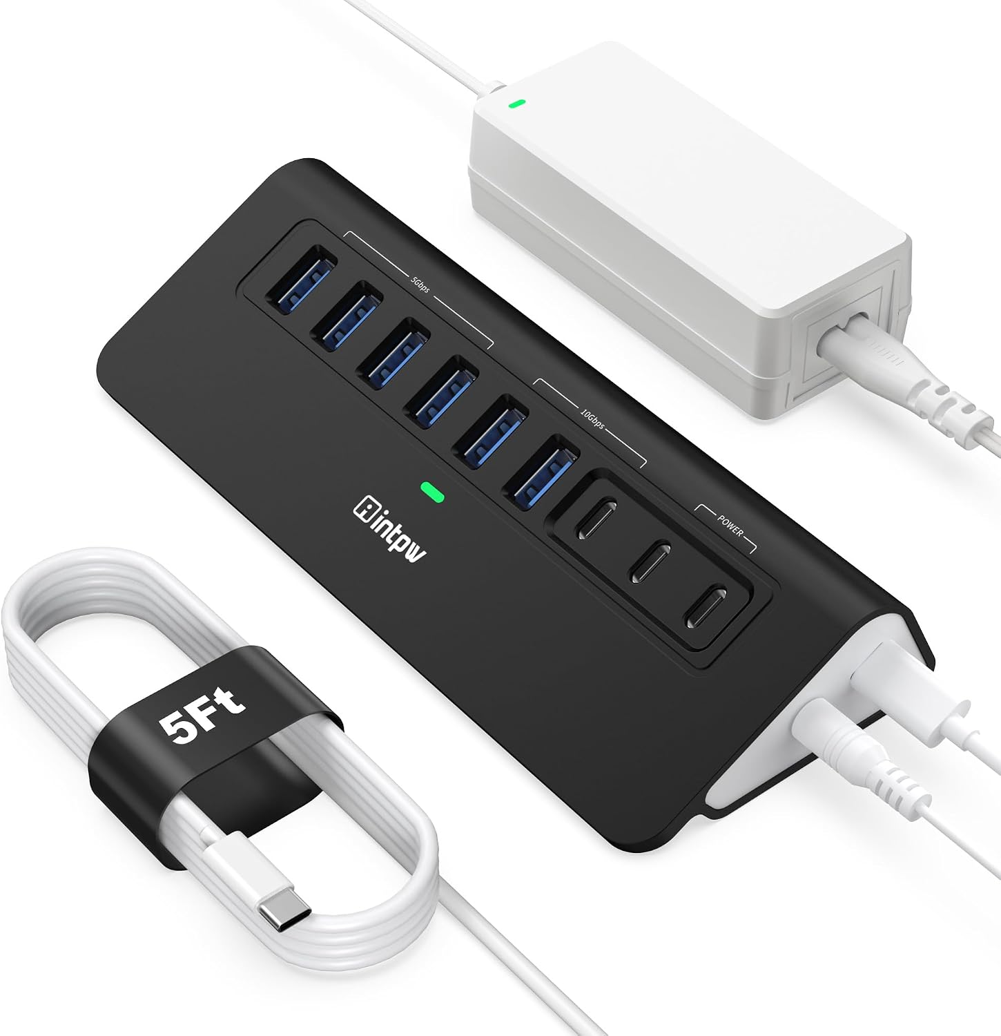 Detalle de intpw 9-Port Powered USB Hub with 10Gbps USB 3.2 and 45W PD