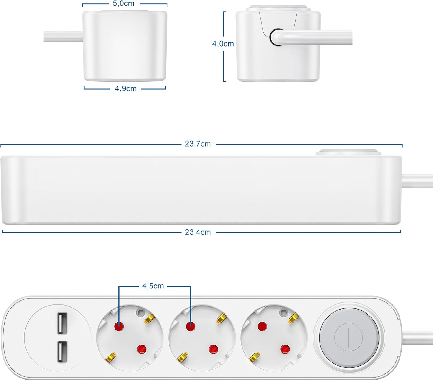Thumbnail 1 de REALMADE Direct Steckdosenleiste mit 3 Steckdosen, 2 USB und Kindersicherung – 1,5 m Kabel
