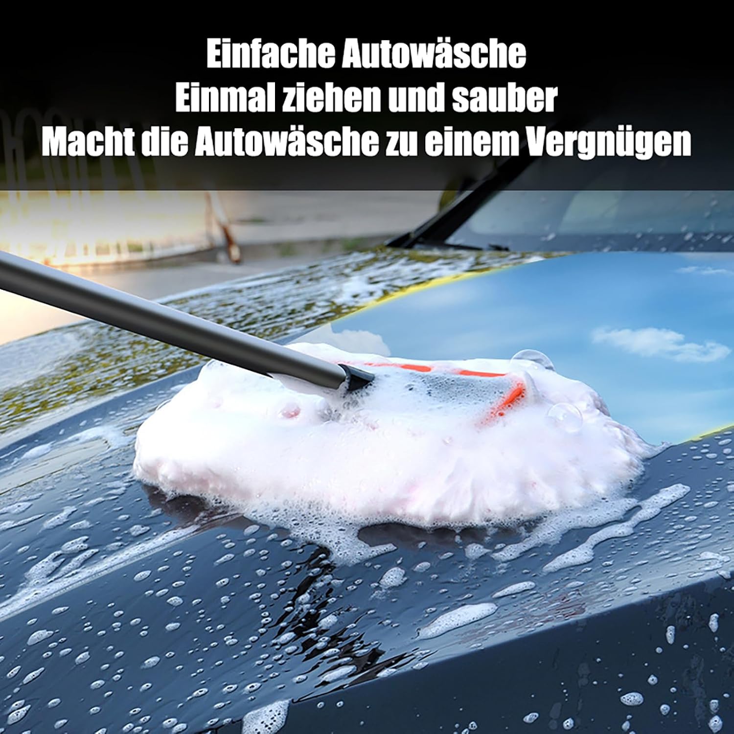 Detalle 2 de BMDHA Autowaschbürste mit langem Griff – teleskopisch 98–155 cm, weicher Plüsch, Edelstahlbürste