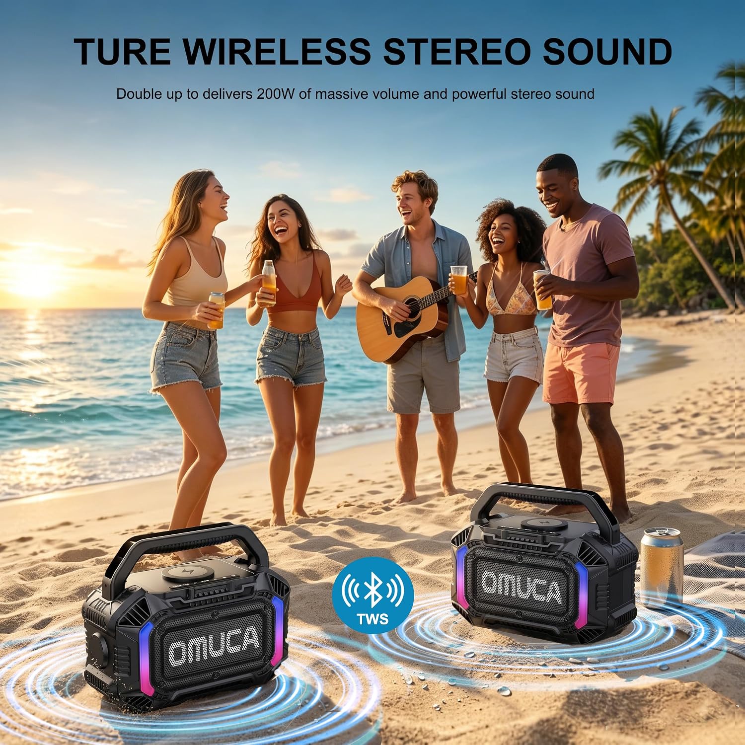 Detalle de OMUCA 100W Bluetooth Portable Speaker (IPX7, Floatable, RGB Light, 20H) – Black
