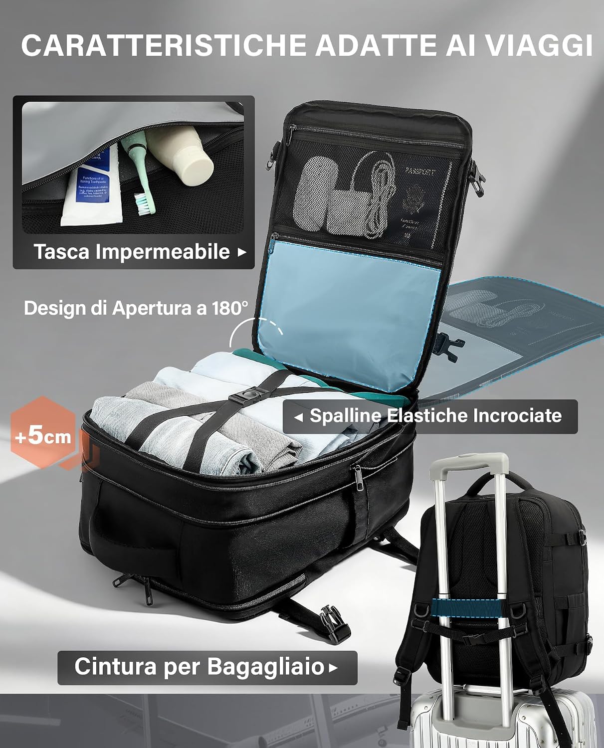 Thumbnail 4 de Zaino da Viaggio VANKEV 24–30 L: ES extenso, TSA, laptop 16'' e bagaglio a mano per Ryanair/EasyJet