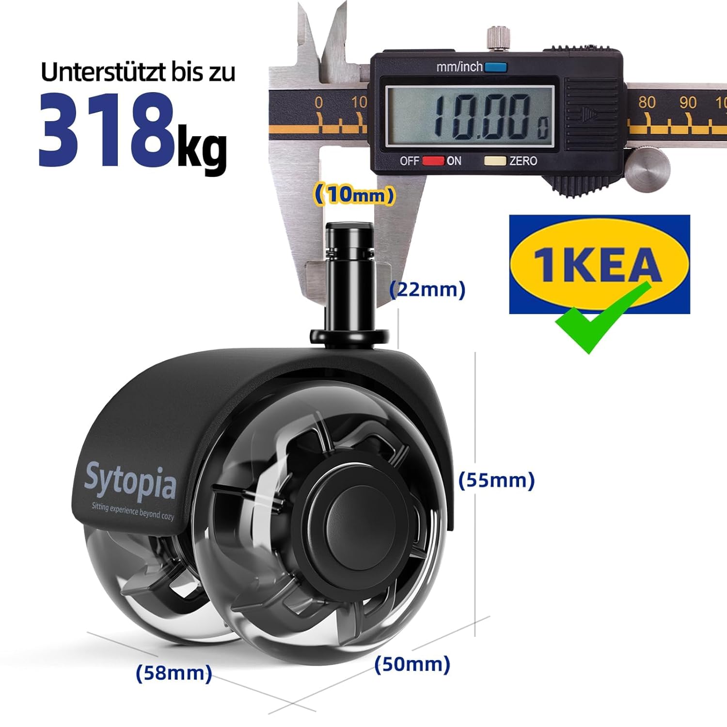 Detalle 2 de Sytopia Bürostuhlrollen 10 mm x 22 mm – 5er Set, leise und bodenschonend