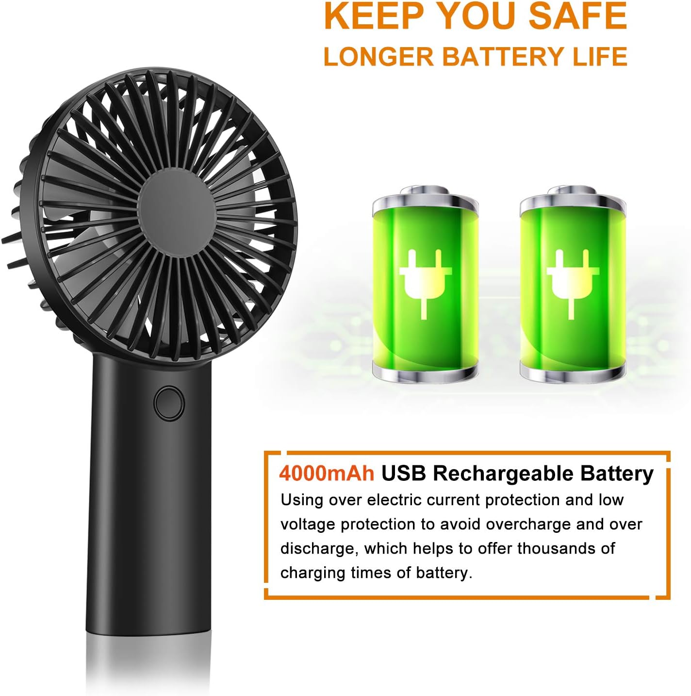 Thumbnail 2 de Mini Portable Handheld Fan with 4400mAh Battery (Coral Red) – Quiet USB Rechargeable Personal Fan