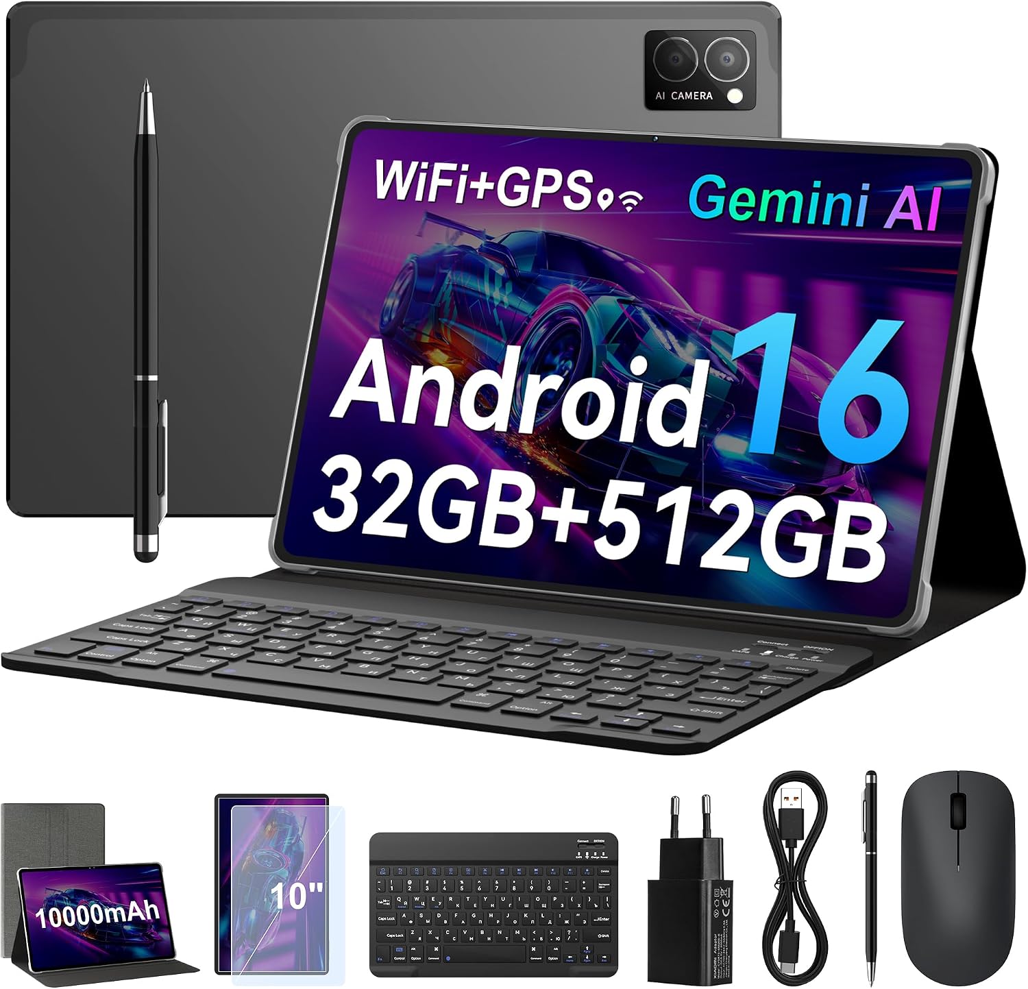 Detalle de KibyBte 10.1 inch Tablet, Android 16, 32GB RAM, 512GB Storage
