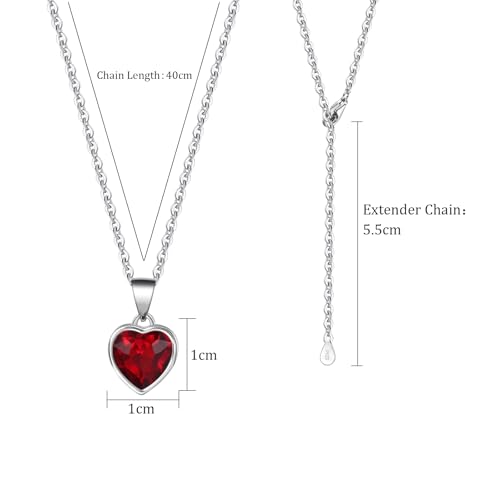 Detalle de Aliyoham Red Garnet Necklace: Silver Heart Pendant with Cubic Zirconia