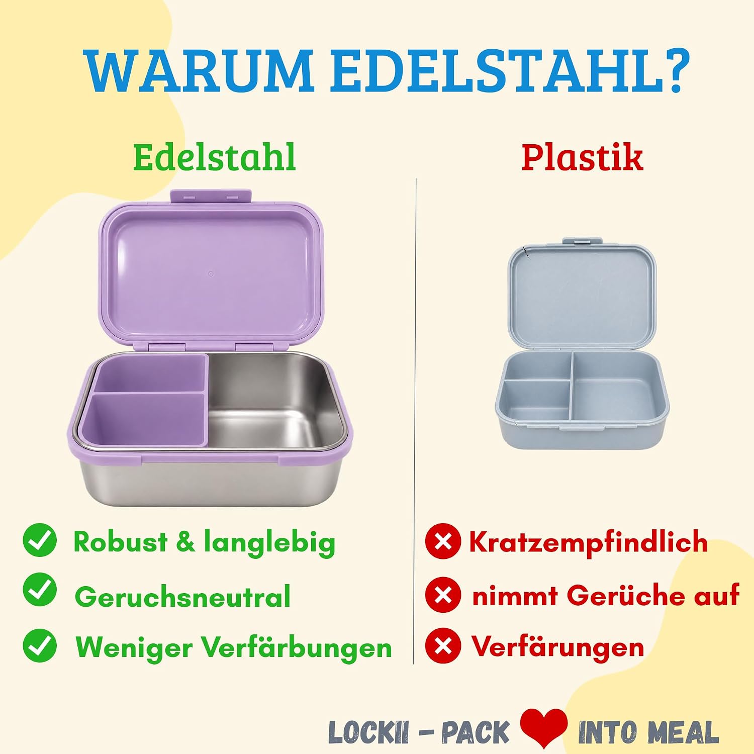 Detalle 2 de LOCKII kinderbroodtrommel 1000 ml van roestvrij staal met snackbox, paars
