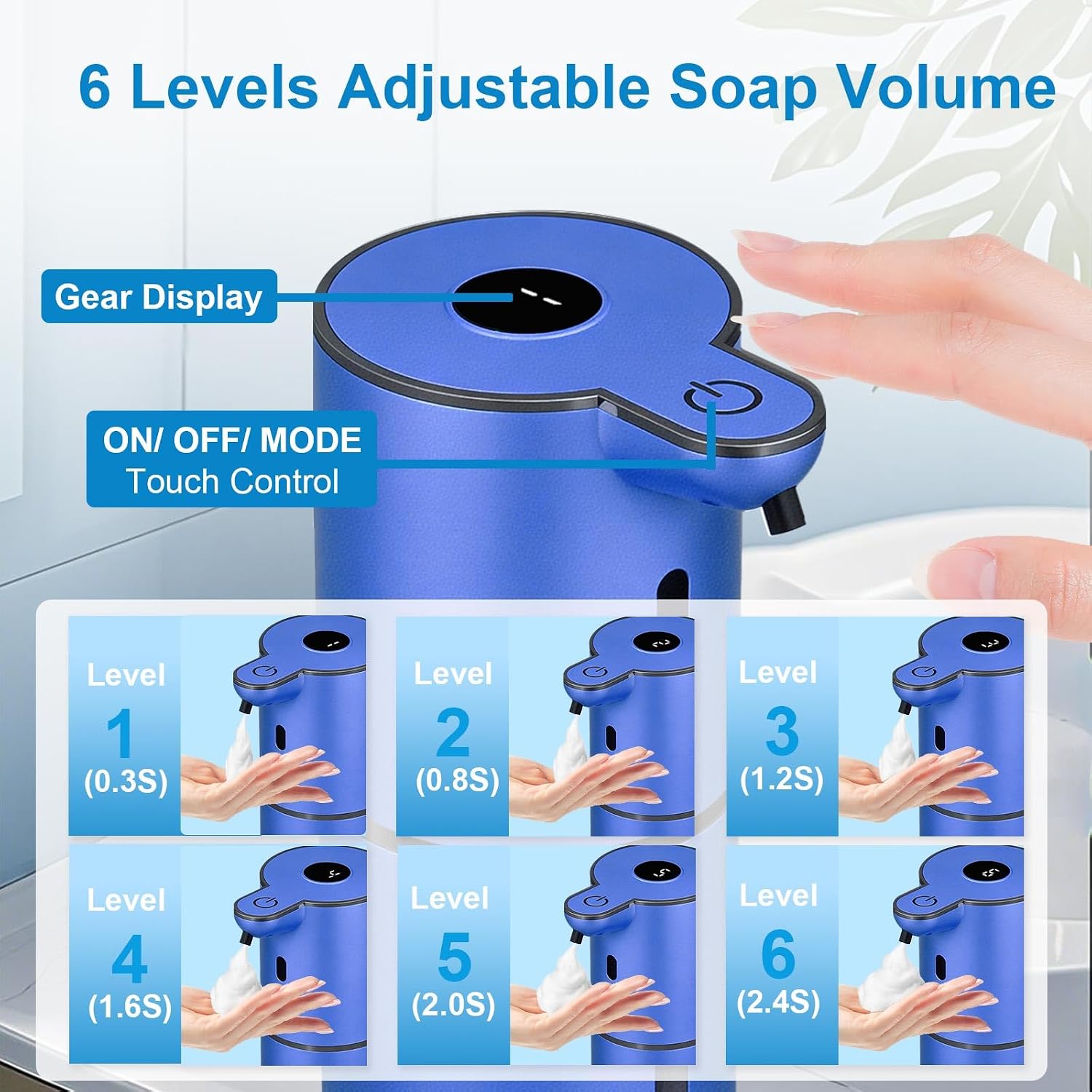 Detalle de OHIFAST OFASDBEP18F Touchless Soap Dispenser, 380 mL, 6-Level, USB-C