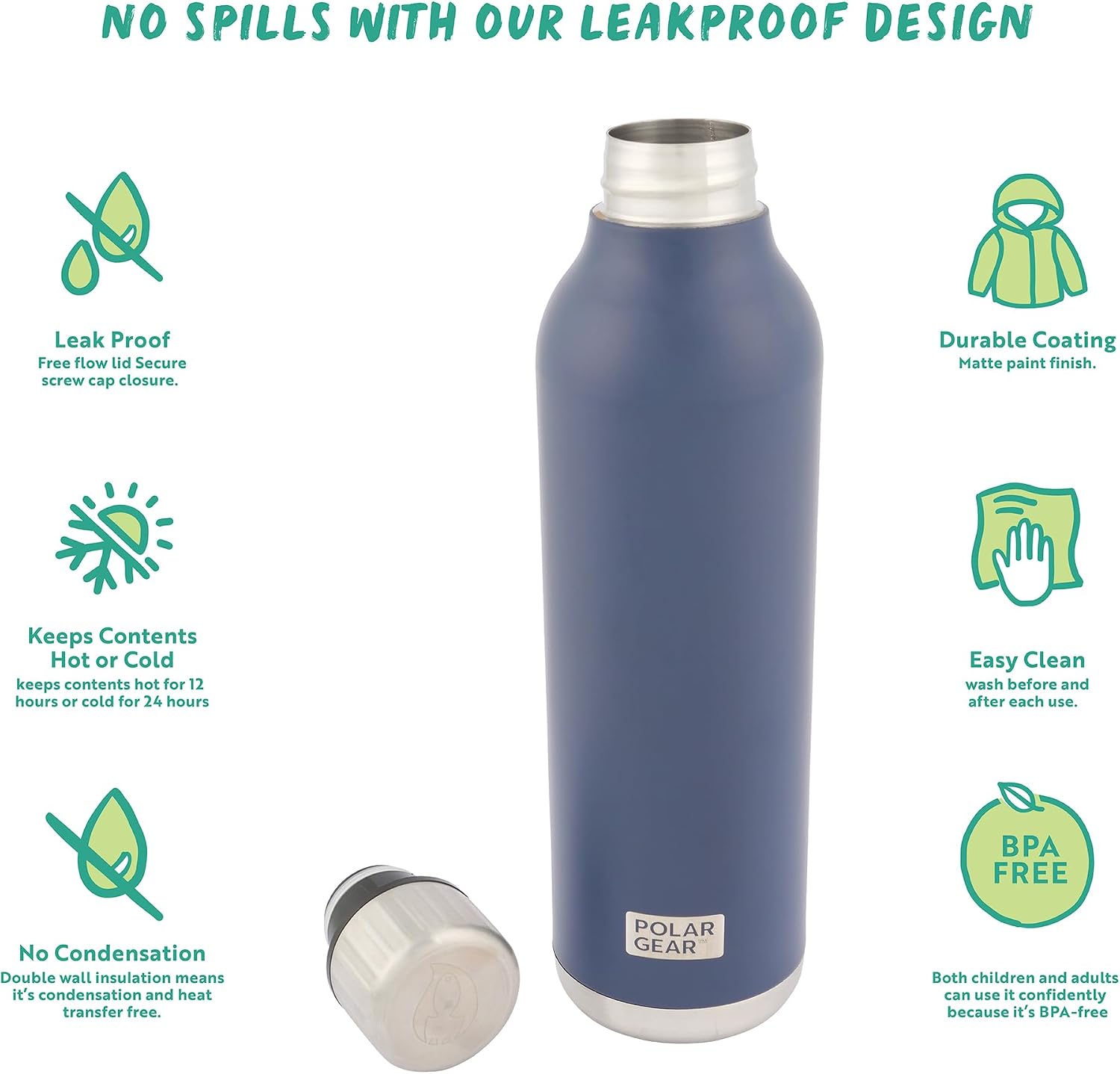 Thumbnail 3 de Polar Gear 500ml Stainless Steel Water Bottle Indigo