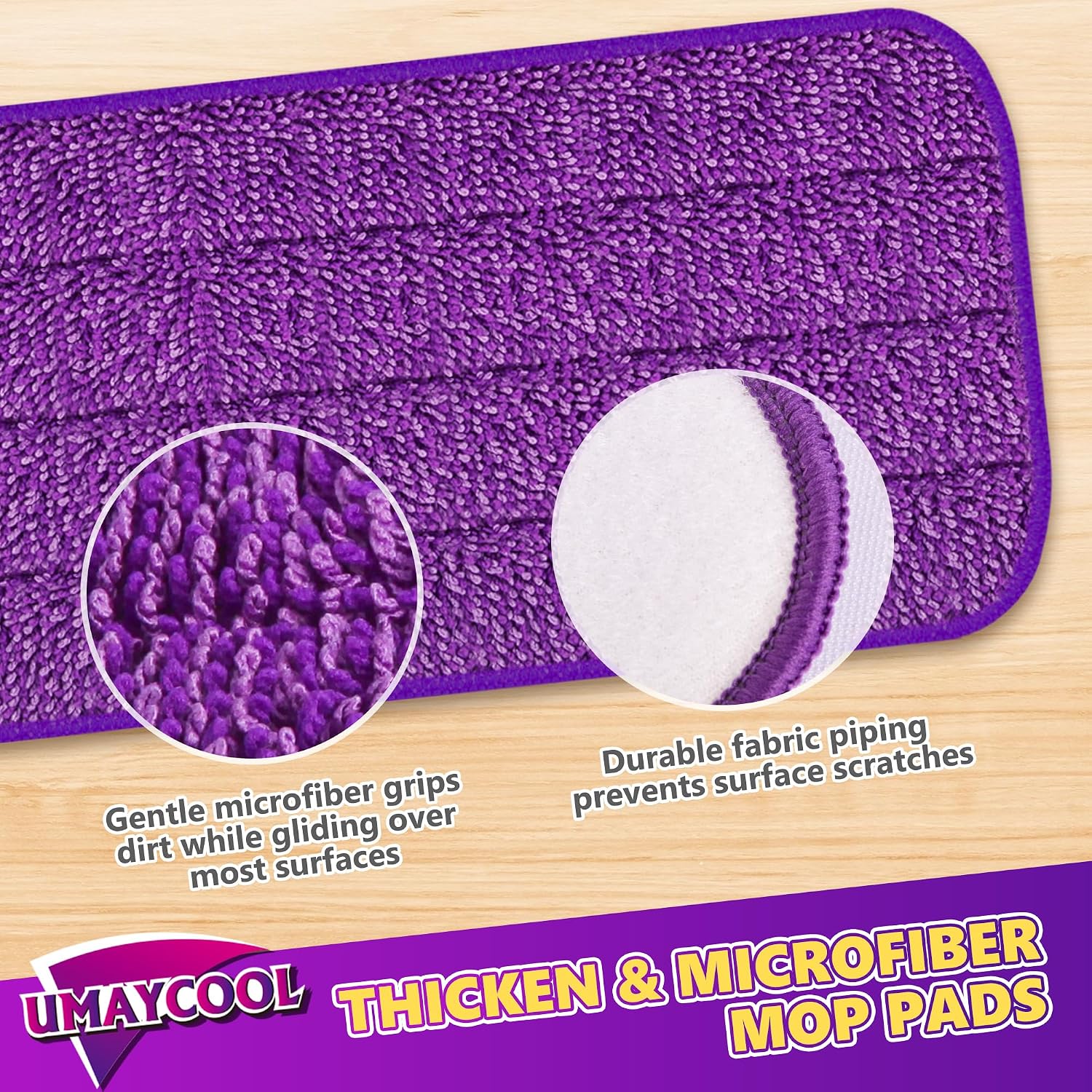 Detalle de UMAYCOOL XZB-001 Reusable Microfibre Mop Pads, 6-Pack, Machine Washable