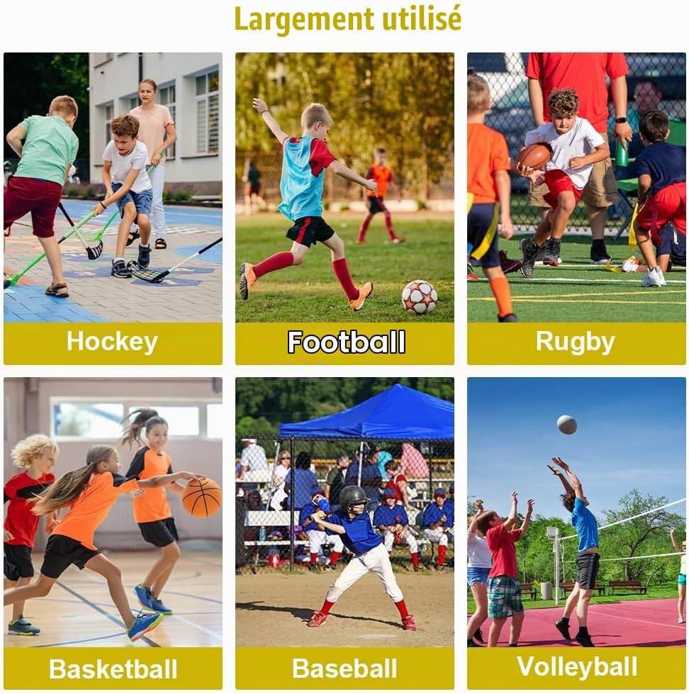 Thumbnail 6 de AUYAO set van 6 voetbaltrainingshesjes voor kinderen, polyester mesh, maat M-XL