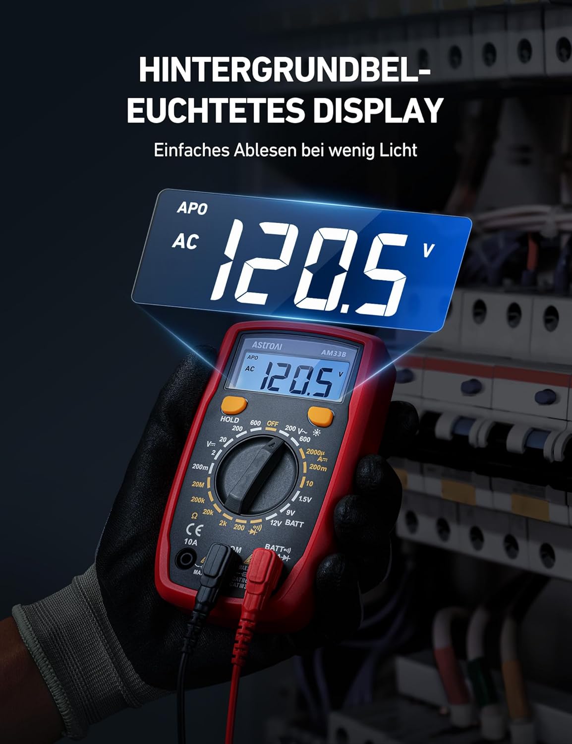 Thumbnail 5 de AstroAI Digital-Multimeter (Voltmeter/Strommessgerät) für AC/DC, Widerstand, Diode & Durchgang – mit großer LCD-Anzeige