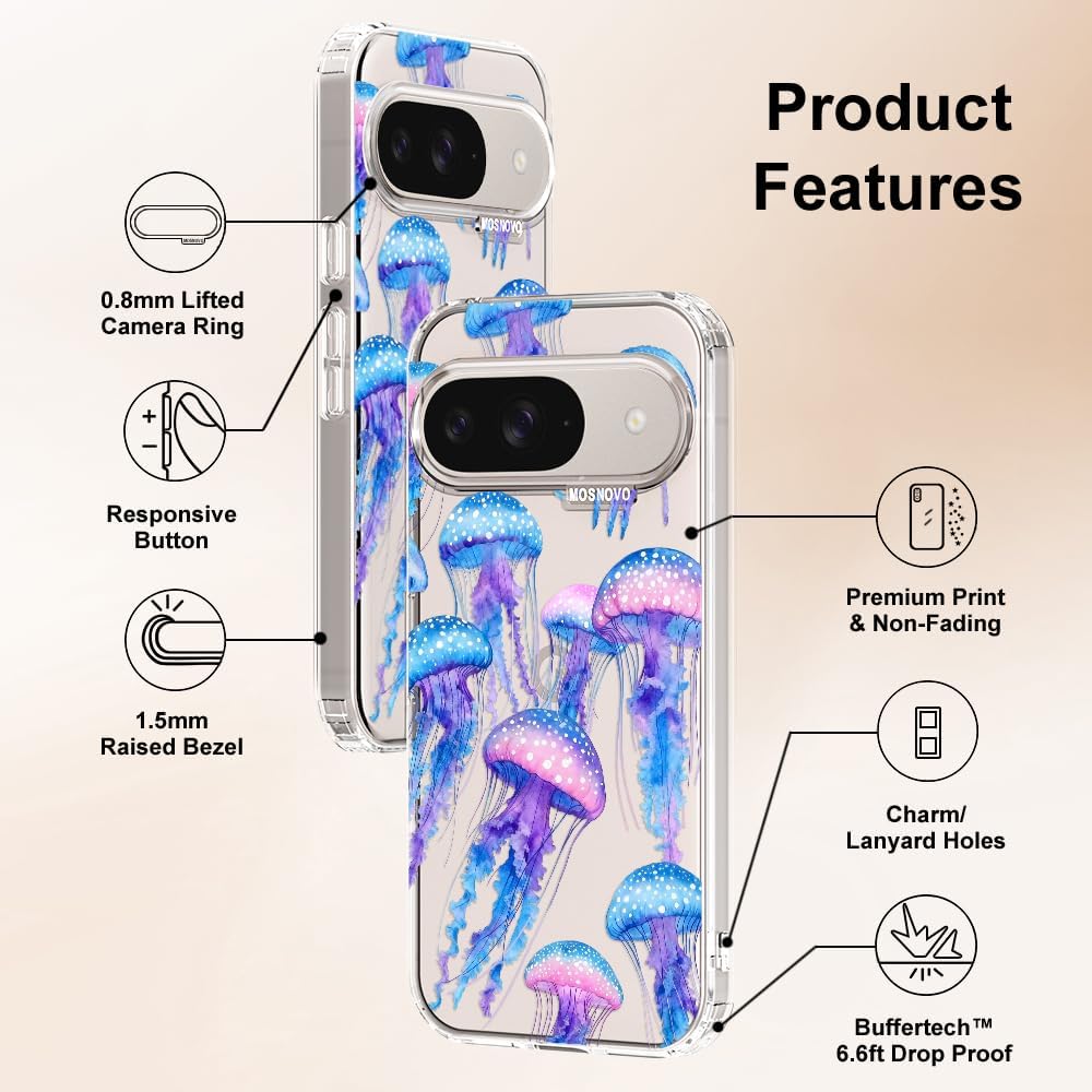 Thumbnail 6 de MOSNOVO Clear Case for Google Pixel 9 / Pixel 9 Pro – Mystic Jellyfish Design