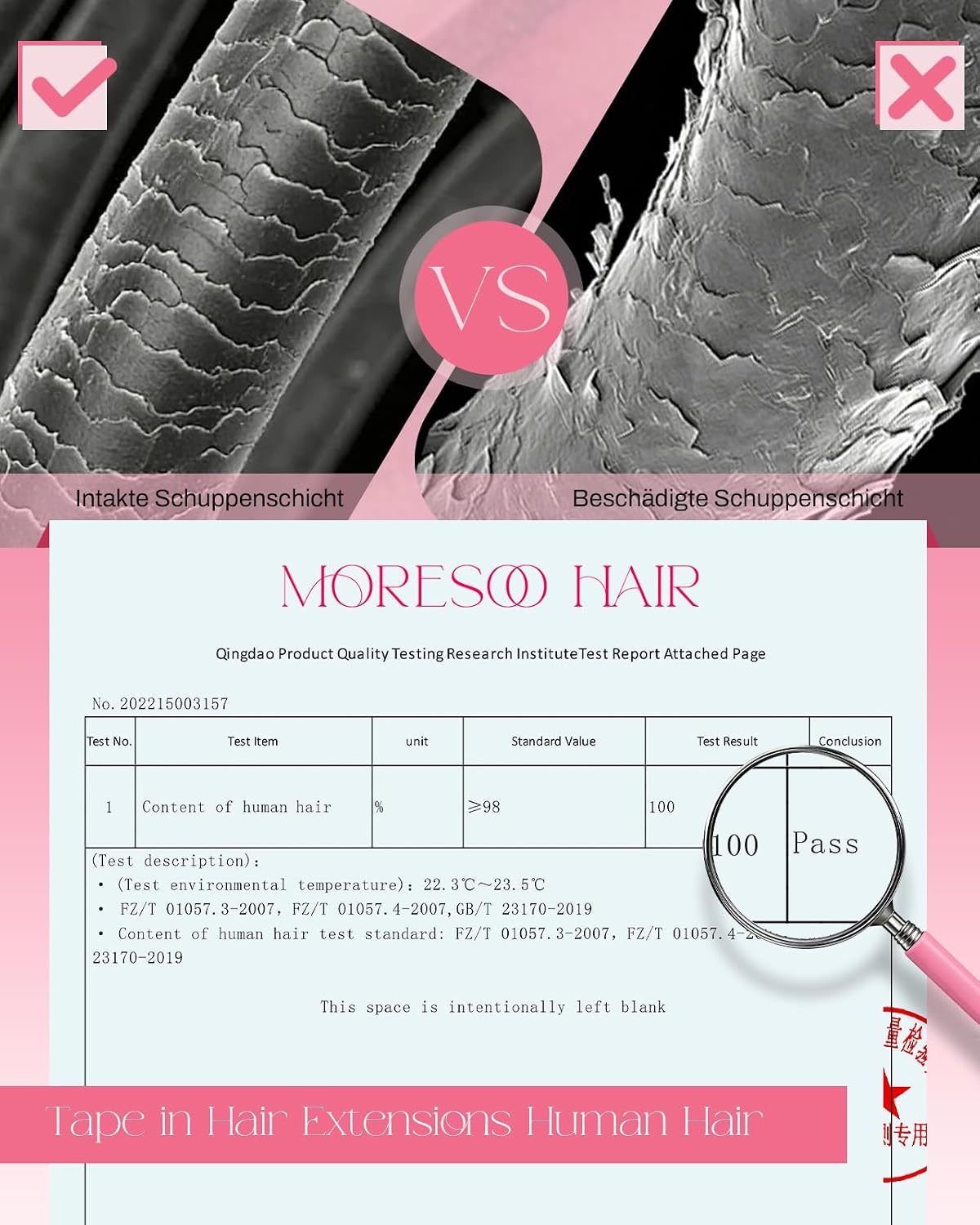 Detalle 2 de Moresoo Tape Extensions Echthaar – 10 Stück, 50 cm, nahtloses Echthaar-Volumenpaket