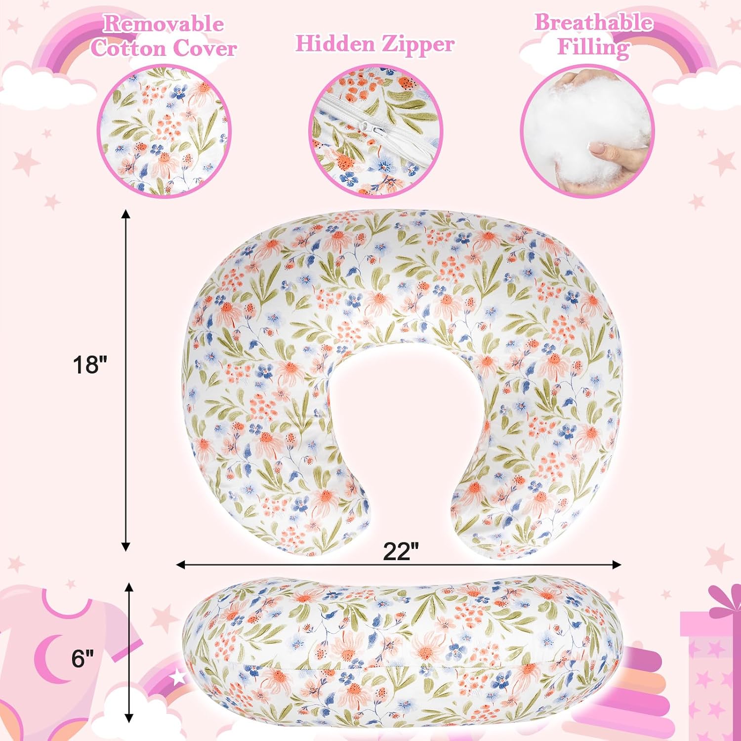 Detalle 2 de LLCJYYCY Nursing Pillow for Breastfeeding with Breathable Fill and Removable Cotton Cover