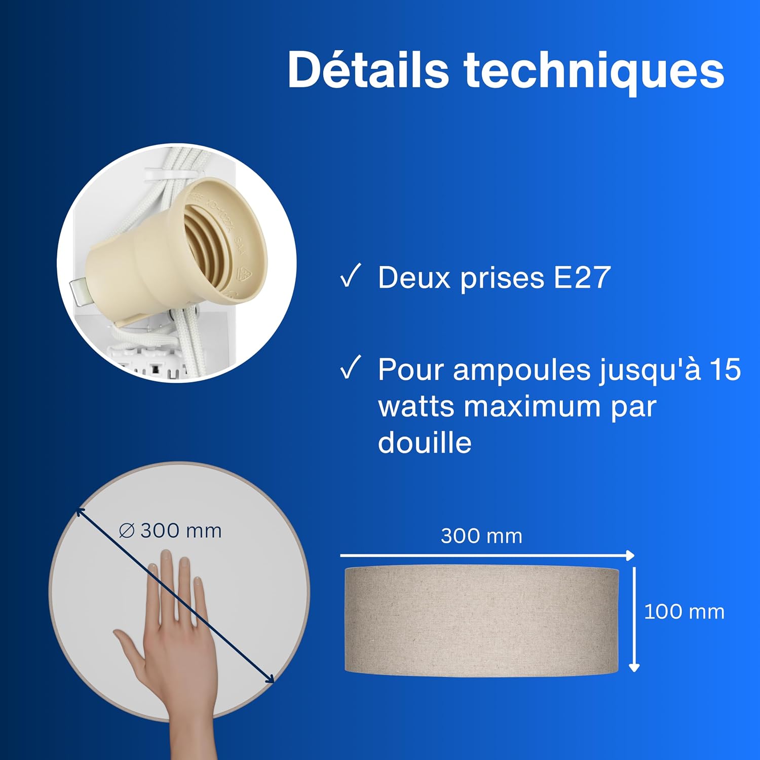 Detalle de REV okrągła lampa sufitowa LED 30 cm, taupe, lniany abażur, 2 × E27