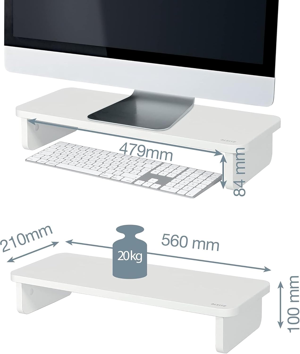 Thumbnail 4 de Leitz Support Ergo pour Moniteur PC/Portable — Rehausseur ergonomique jusqu’à 24" (20 kg) et rangement clavier, Blanc 64340001