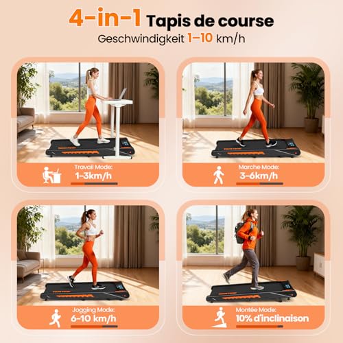 Detalle 2 de KALWOL Tapis de Course 6 en 1 avec Inclinaison 10% et Enceinte Bluetooth – 160 kg – 2,75 CV – 1 à 10 km/h
