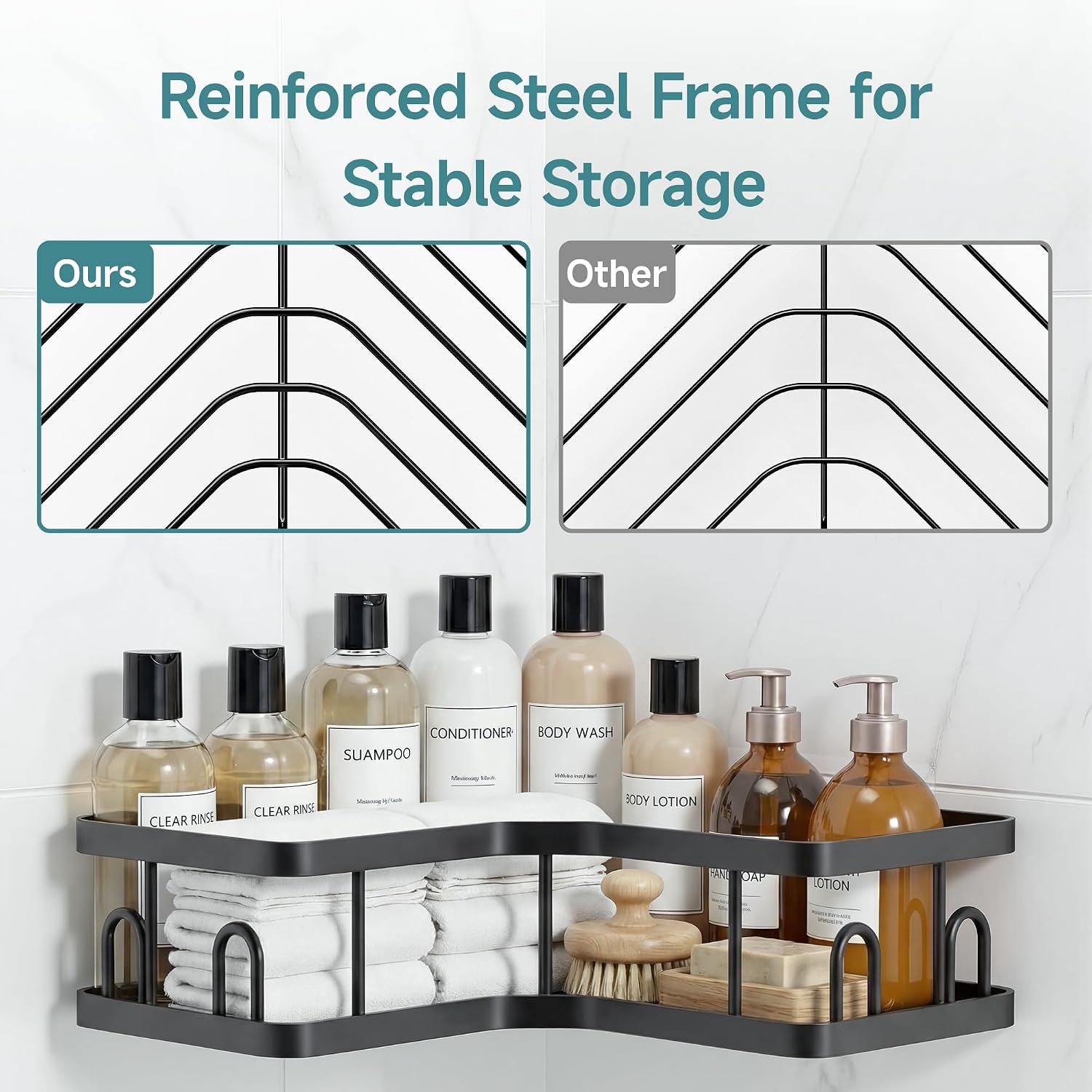 Detalle 1 de Veken 3-Pack Corner Shower Caddy, Rust-Resistant Metal, No-Drill Adhesive Shelves