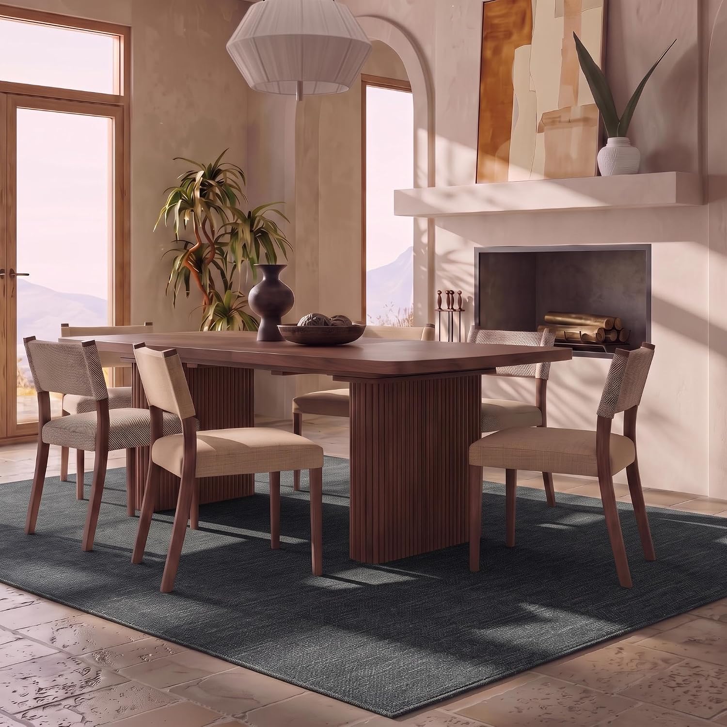 Detalle 2 de GarveeHome Solid Rug Black 6x9 Indoor/Outdoor Area Rug, Washable Low-Pile