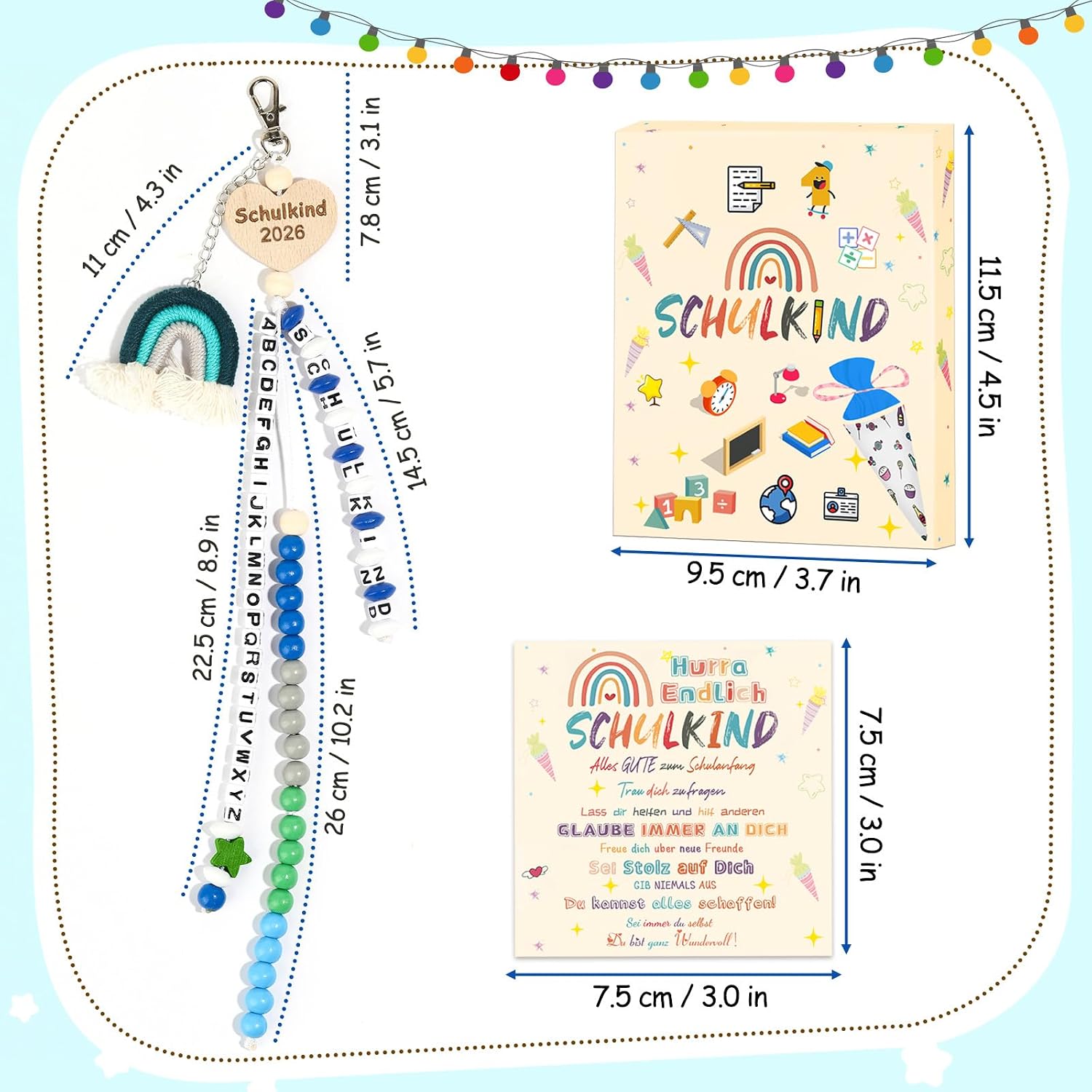 Detalle de KUPITM6 Rechenkette Geschenk Einschulung Junge – Glücksbringer Schulstart-Set mit Grußkarte und Geschenkbox