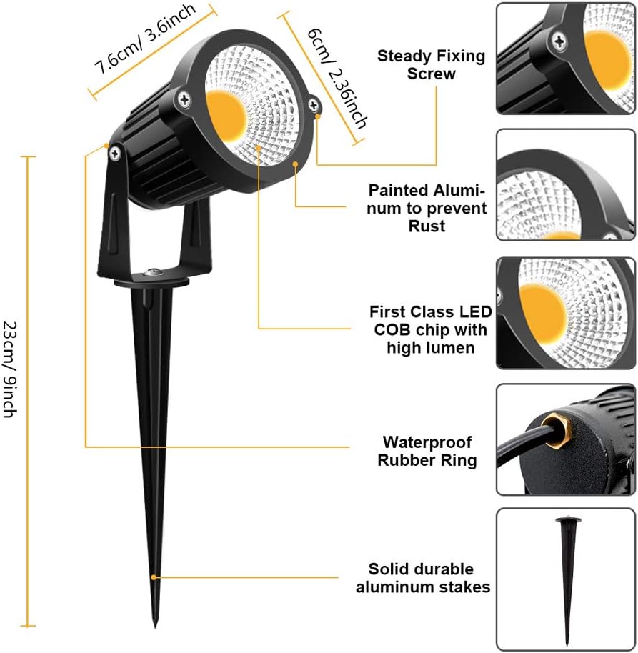Detalle de ZUCKEO 5W Landscape Lights, 12–24V Warm White LED Spotlights, 8-Pack