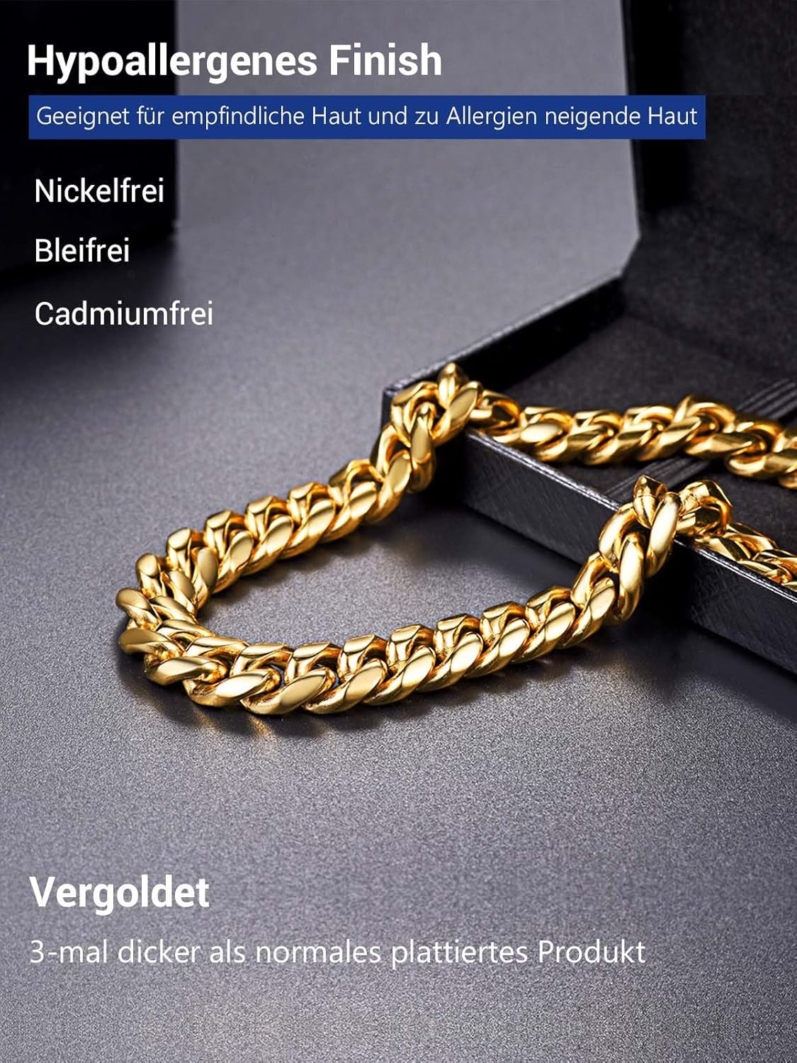 Thumbnail 1 de PROSTEEL Herren-Halskette aus Edelstahl massiv (Panzerkette/Cuban Link) in Breite 4,8/6/10/14 mm, Längen 46–76 cm (wählbar)