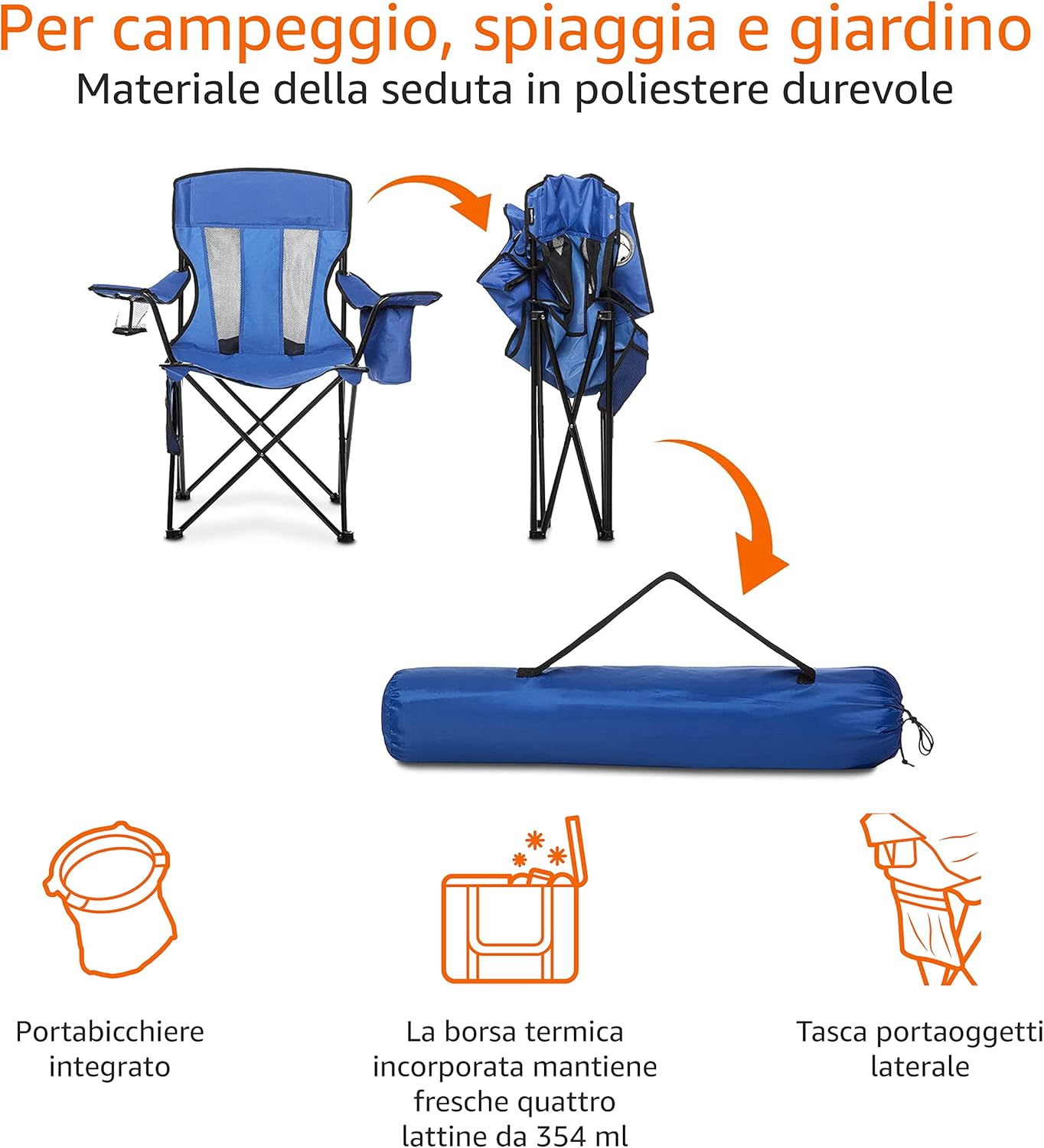 Detalle de Amazon Basics Sedia da campeggio con tasca termica – Blu (rete)