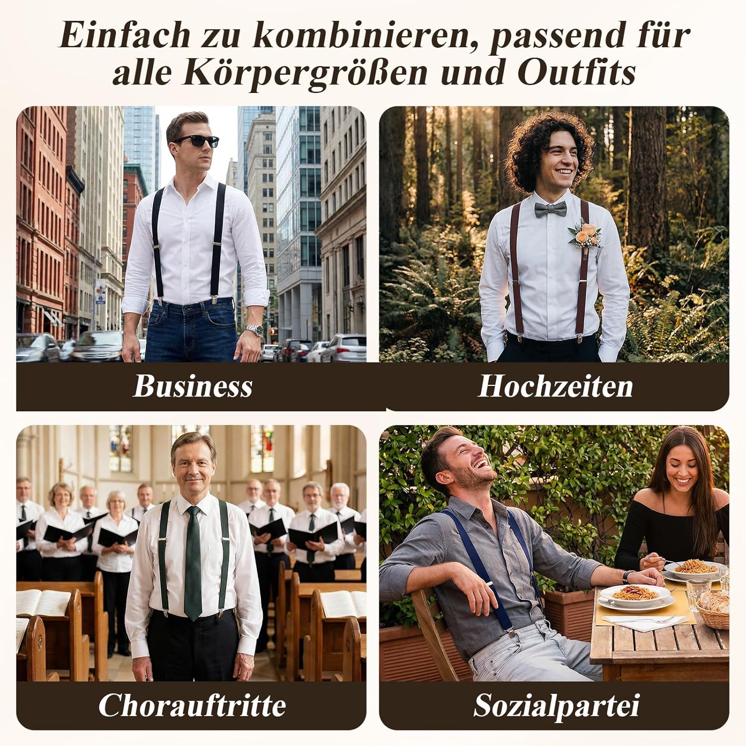 Thumbnail 6 de KANGDAI Herren Hosenträger mit 4 Clips aus echtem Leder und elastischen Trägern