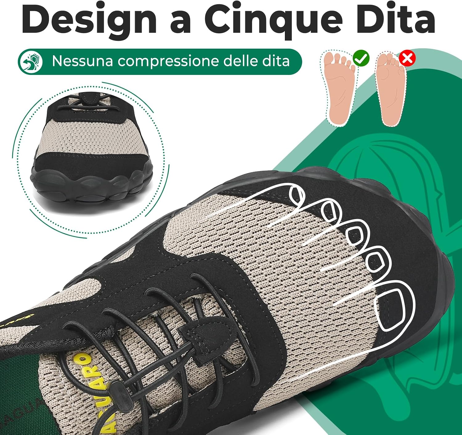 Detalle 2 de SAGUARO Barefoot Shoes mini minimaliste uomo/donna con punta larga (gr. 36-48)