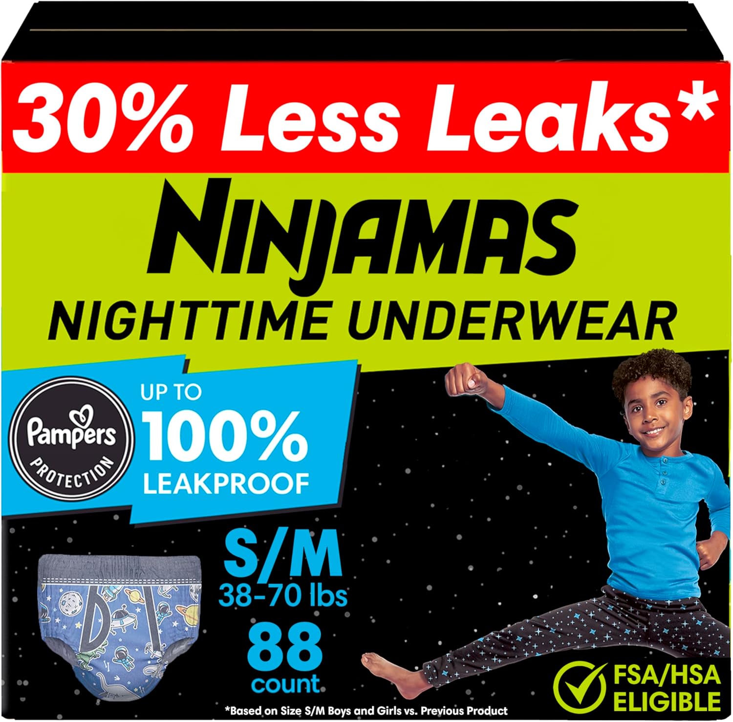 Ninjamas Boys Bedwetting Nighttime Underwear 88 Count