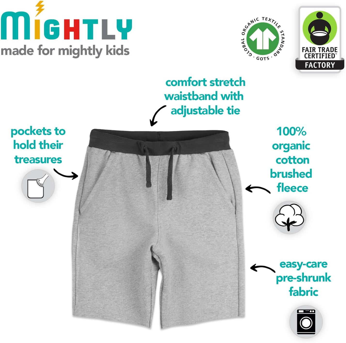 Detalle de Mightly Kids' Knee Shorts in Organic Cotton