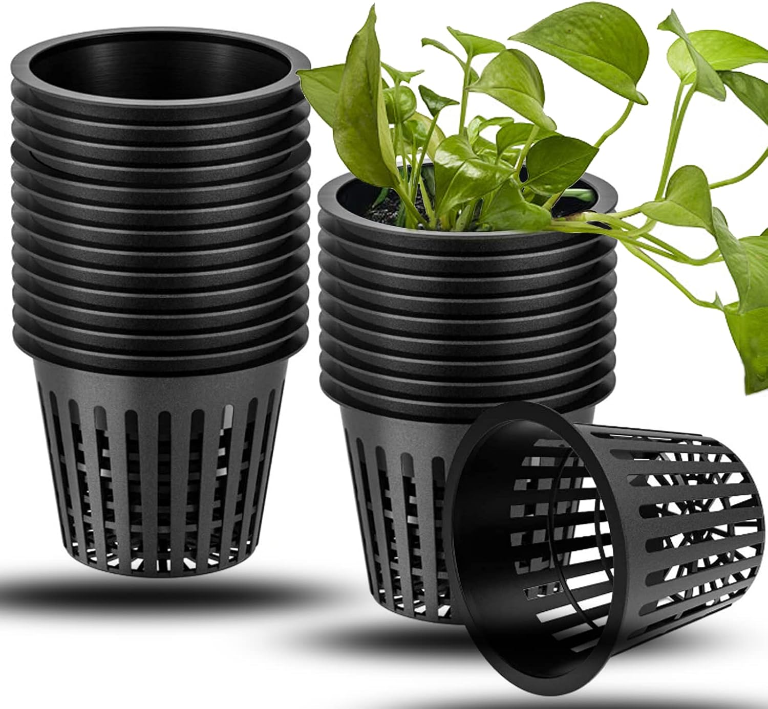 Detalle de behone plantenmanden voor hydrocultuur, 20 zwarte PP mesh potten
