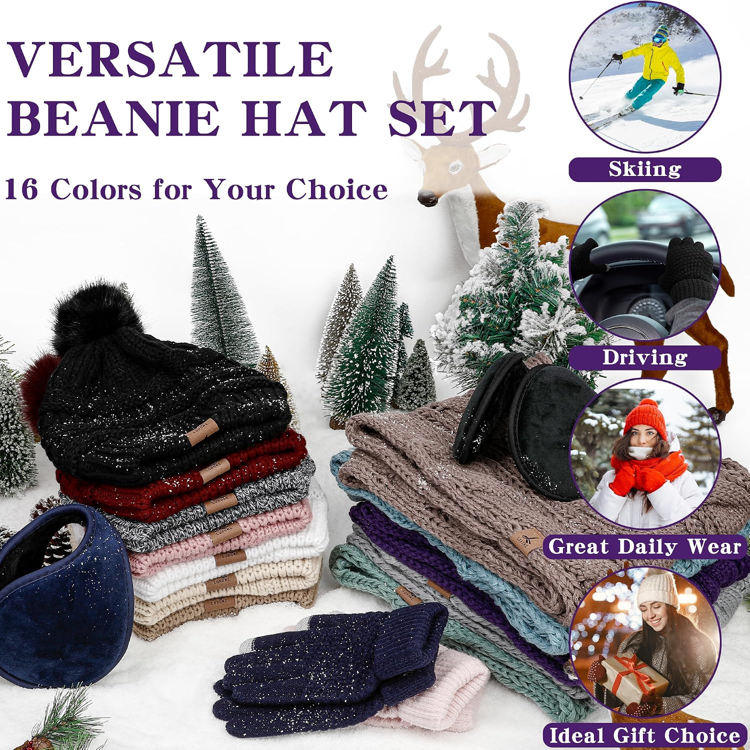 Thumbnail 6 de LOROME Winter Hat, Scarf, and Gloves Set, Acrylic